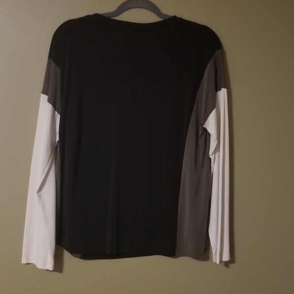 Anthropologie COA Color Block Black White Olive Green Long Sleeve Casual Top - Picture 2 of 8